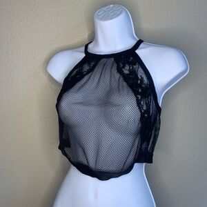 Black Mesh and Lace High Neck Bralette